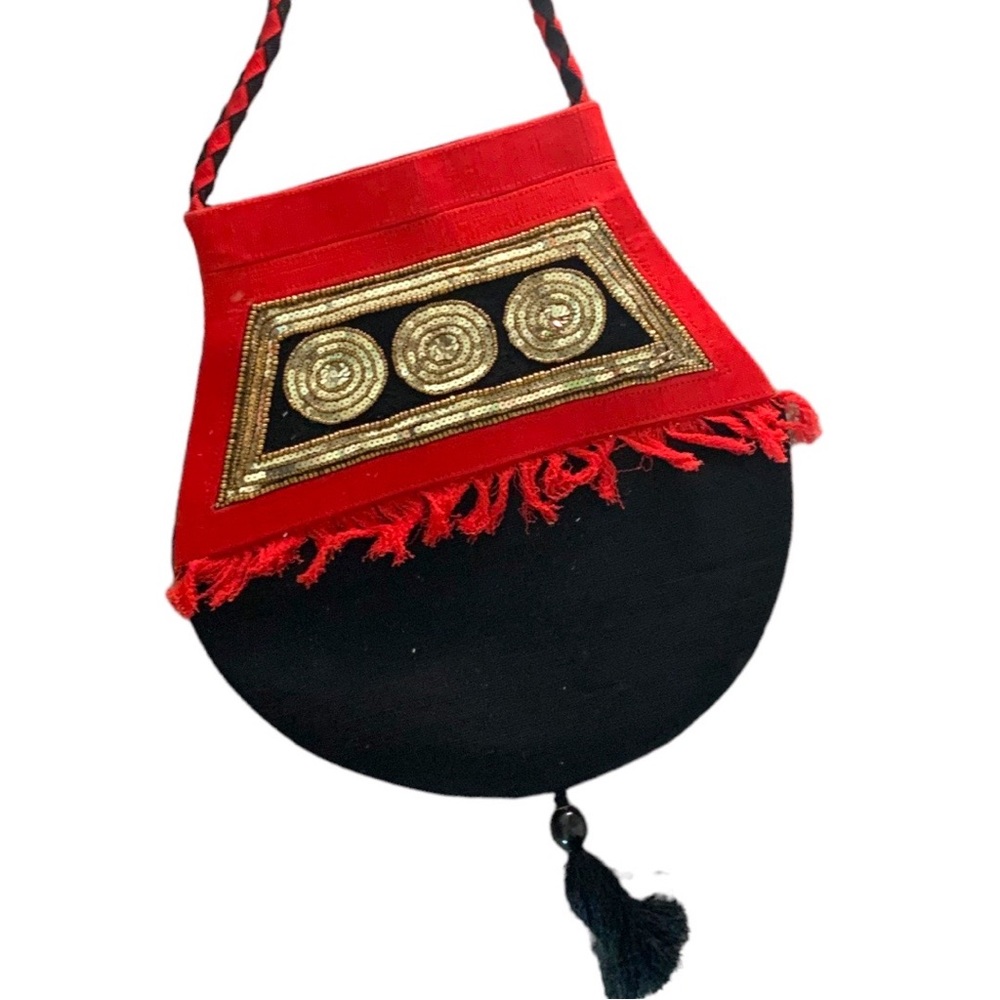 NWT Ethnic Handcrafted Bead Embellished Woven Fabric Purse Braided Shoulder Bag